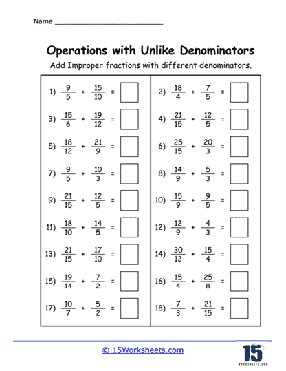 Operations With Unlike Fractions Worksheets 15 Worksheets