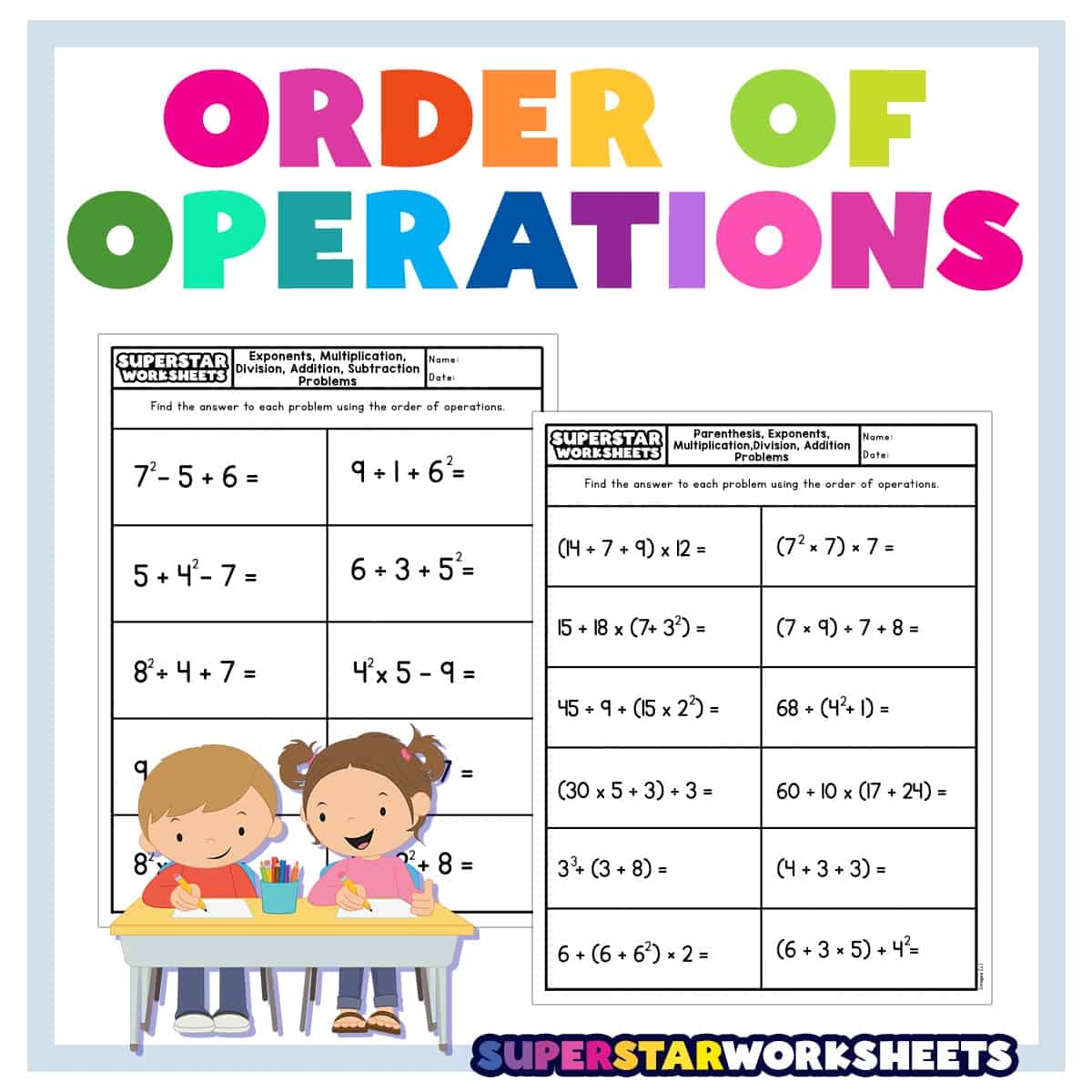 math worksheets order of operations