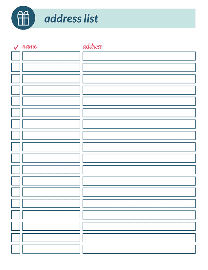 printable christmas card address list