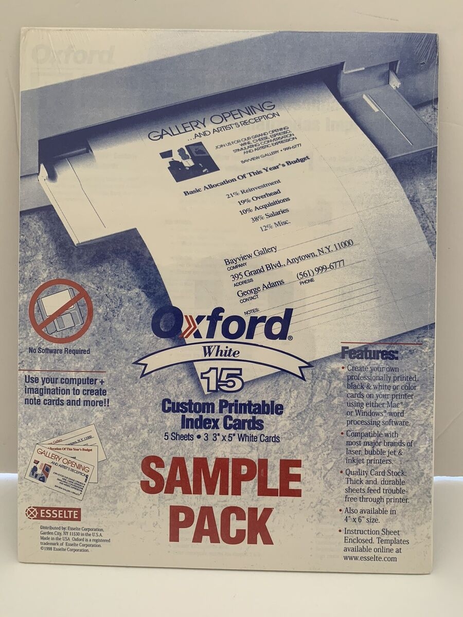 Oxford White 15 Custom Printable Index Cards Sample Pack SEALED 