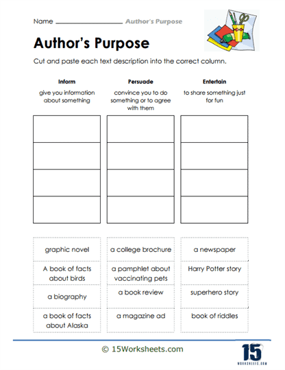 P I E Authors Purpose Worksheet For Kids Twinkl USA Worksheets Library