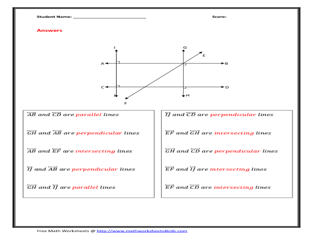 worksheet parallel and perpendicular lines