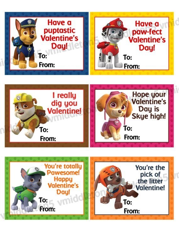 Paw Patrol Inspired Printable Valentines Day Cards Valentines 