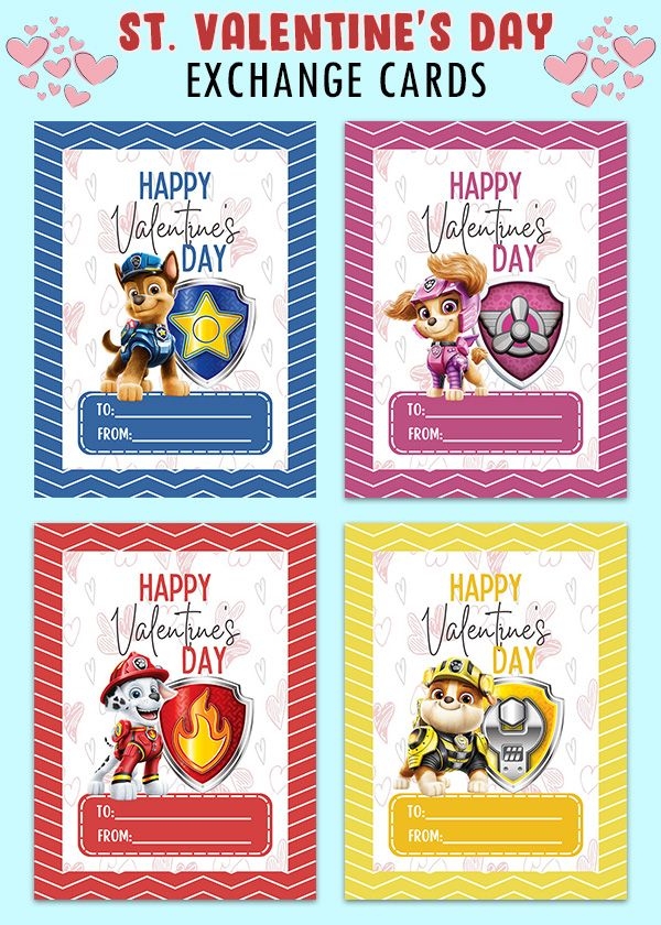 Paw Patrol St Valentines Day Cards Valentine Day Cards Kids Cards