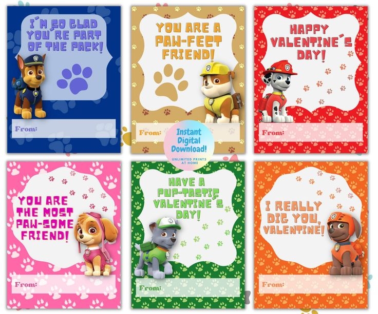 Paw Patrol Super Heroes Chase Marshall Skye Zuma Kids Valentines