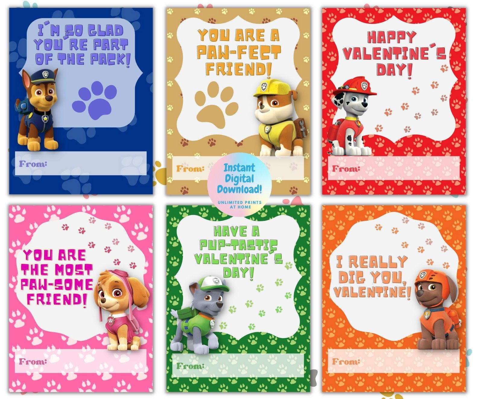 Paw Patrol Super Heroes Chase Marshall Skye Zuma Kids Valentines 