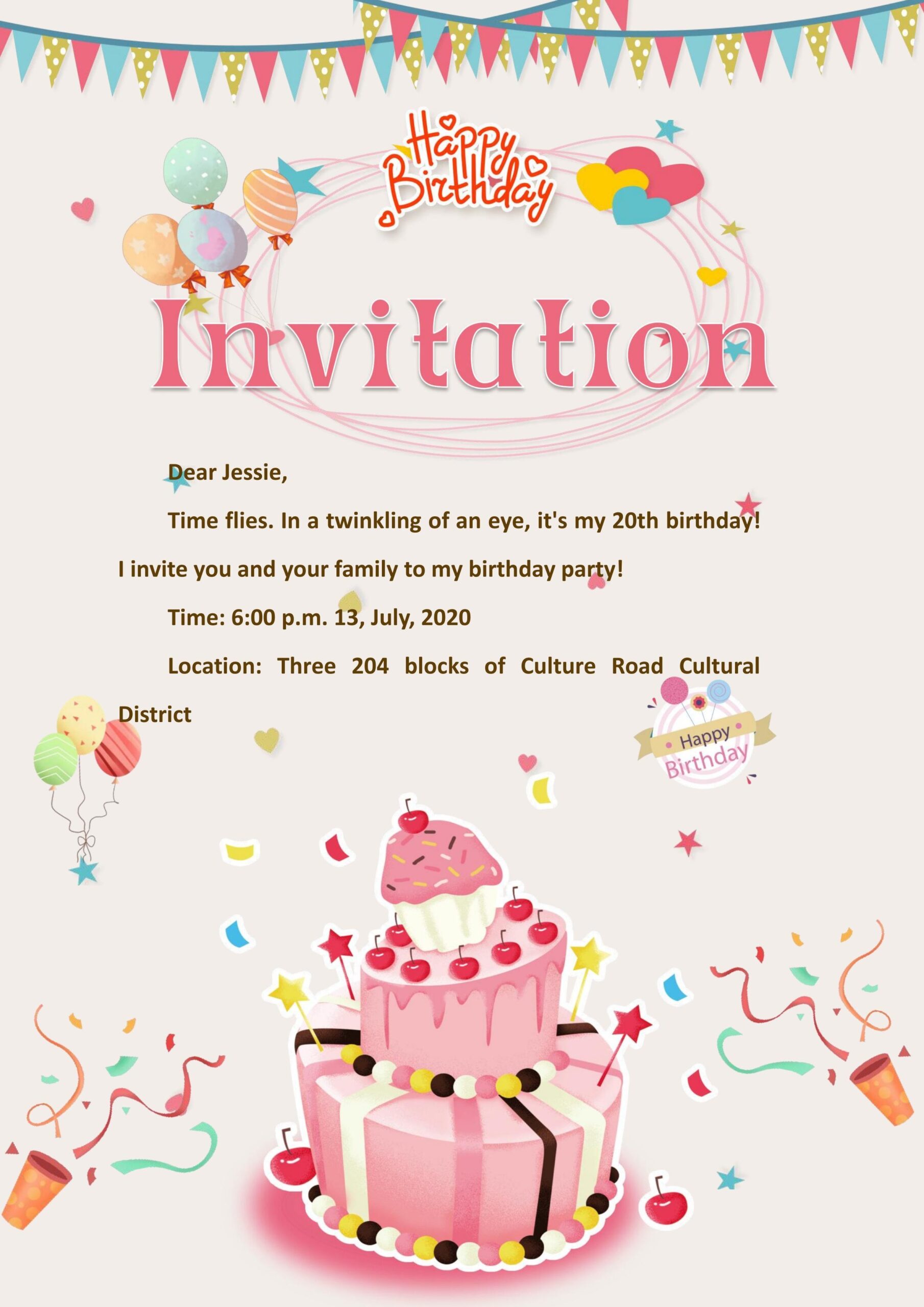 PDF Of Pink Birthday Invitation pdf WPS Free Templates