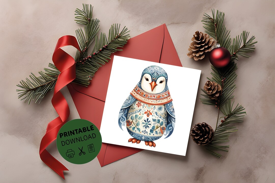 penguin christmas card printable