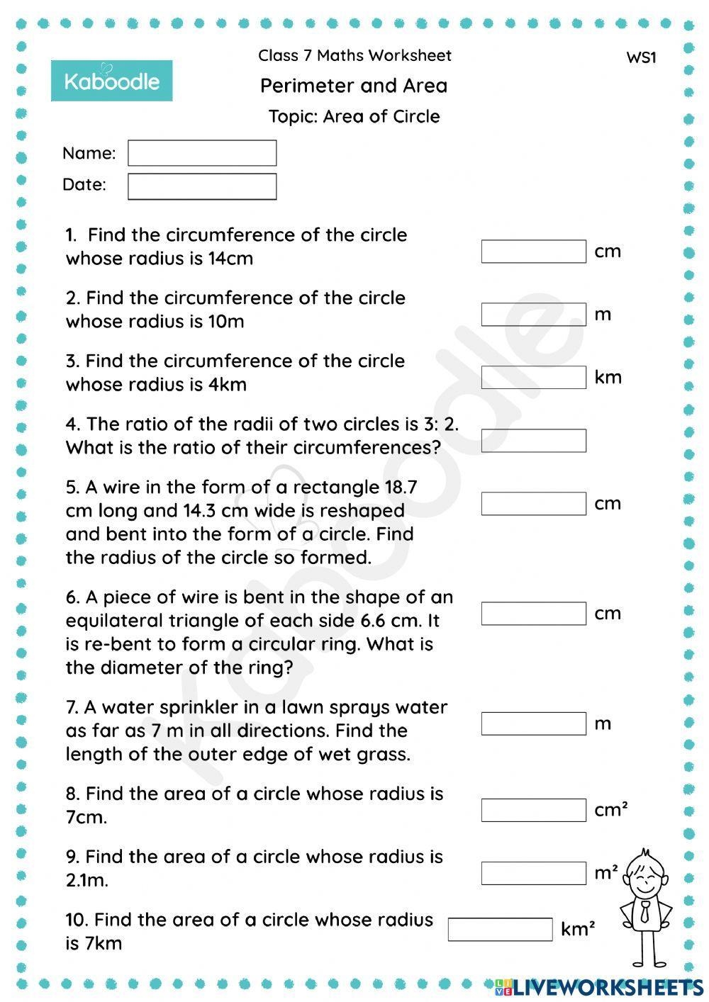 Perimeter And Area Area Of Circle Worksheet Live Worksheets 
