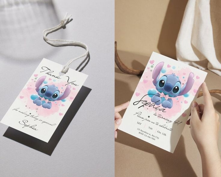 Personalized Stitch And Angel Birthday Party Invitation Favor Tag 