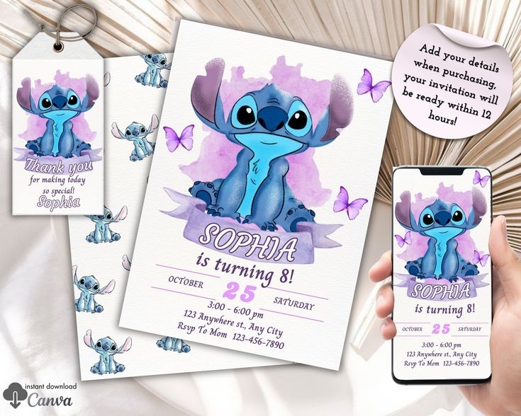 Personalized Stitch And Angel Birthday Party Invitation Favor Tag 