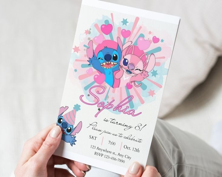 Personalized Stitch And Angel Birthday Party Invitation Favor Tag