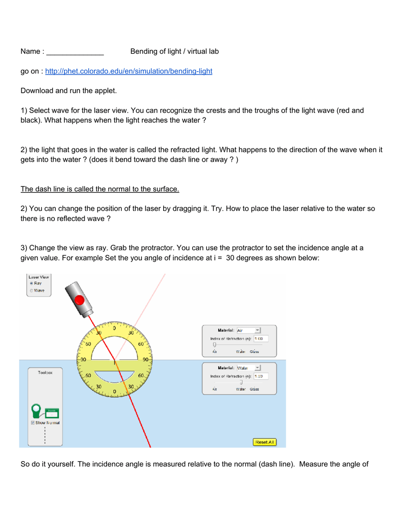 Phet Simulation Bending Light Answer Key Infoupdate