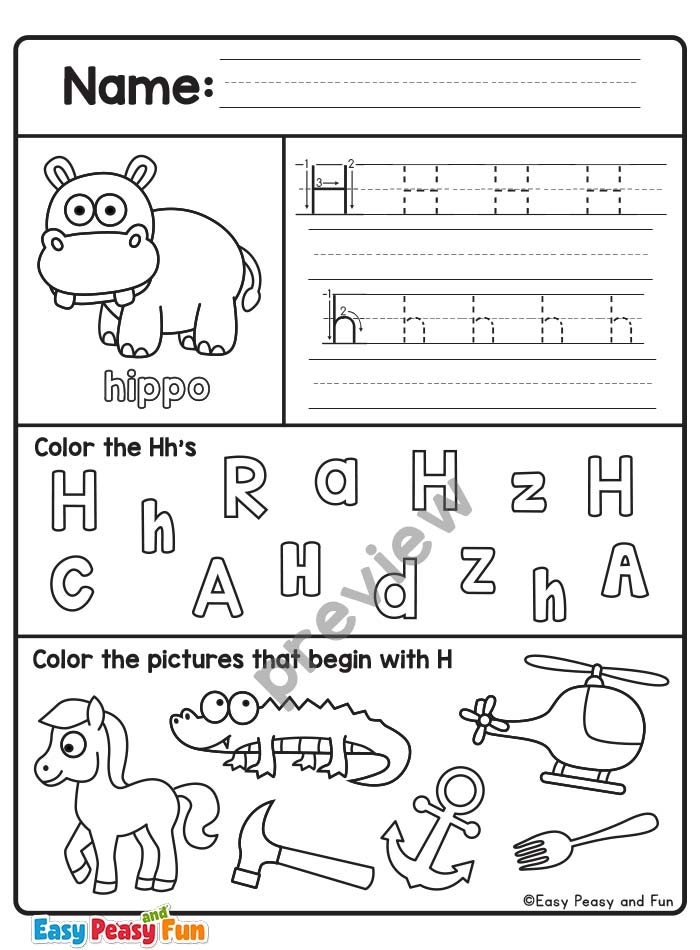 h letter worksheet