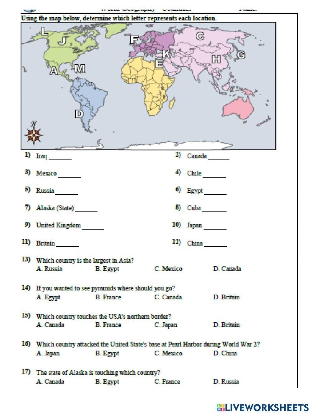 world map worksheet
