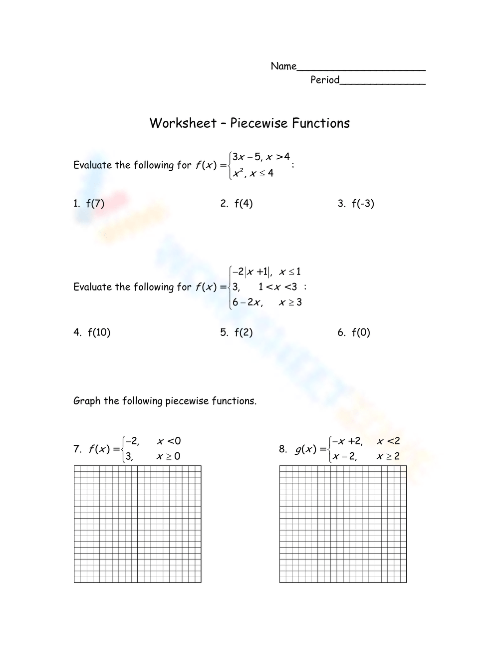 evaluating piecewise functions worksheet