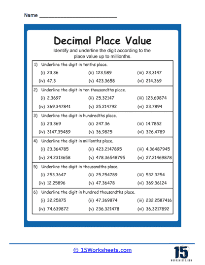 Place Value Of Decimals Worksheets 15 Worksheets Worksheets Library