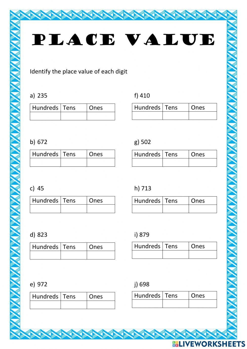 Place Value Online Exercise For Grade 2 Live Worksheets Worksheets 
