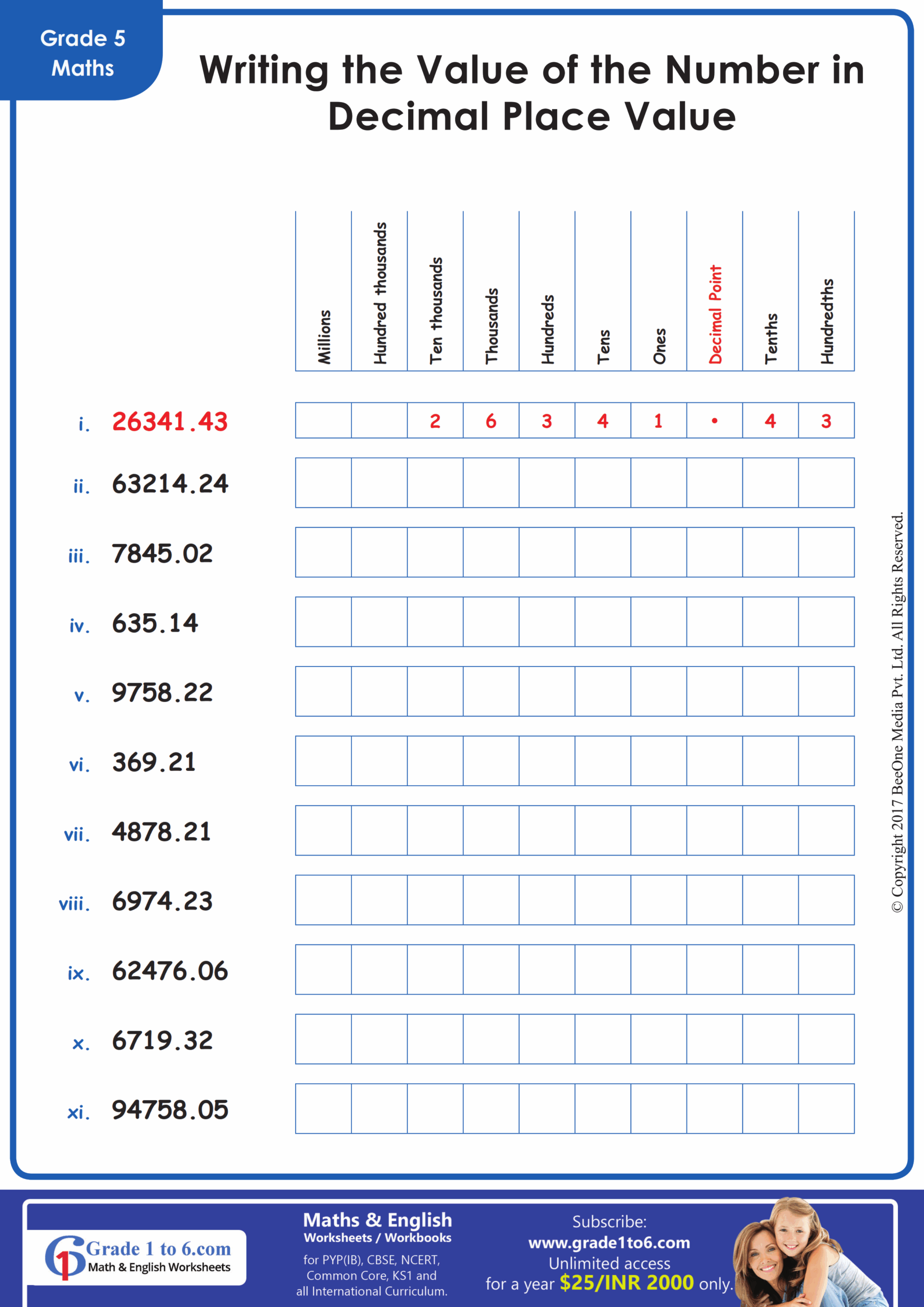 values worksheets