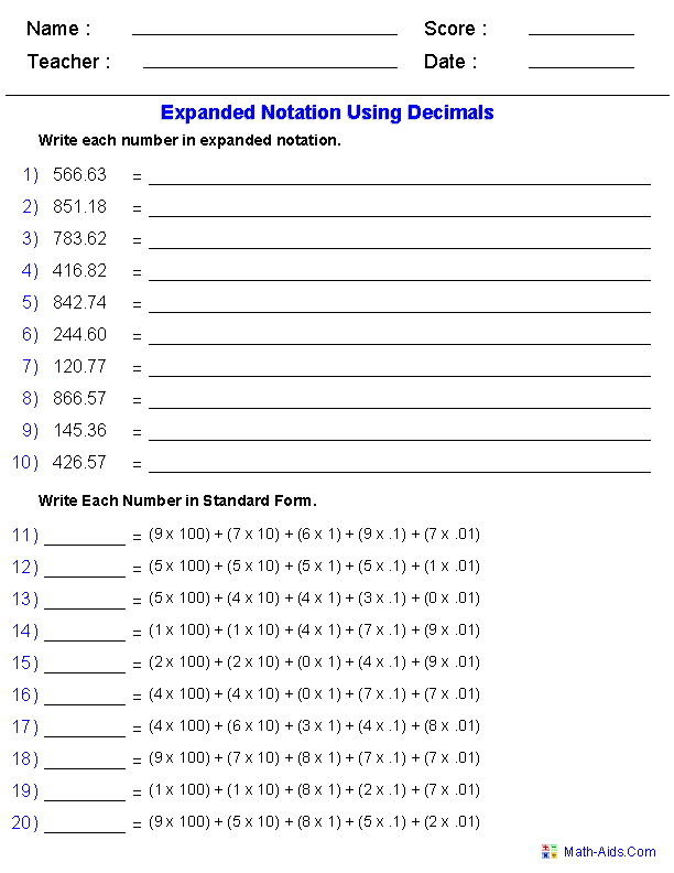Place Value Worksheets Place Value Worksheets For Practice