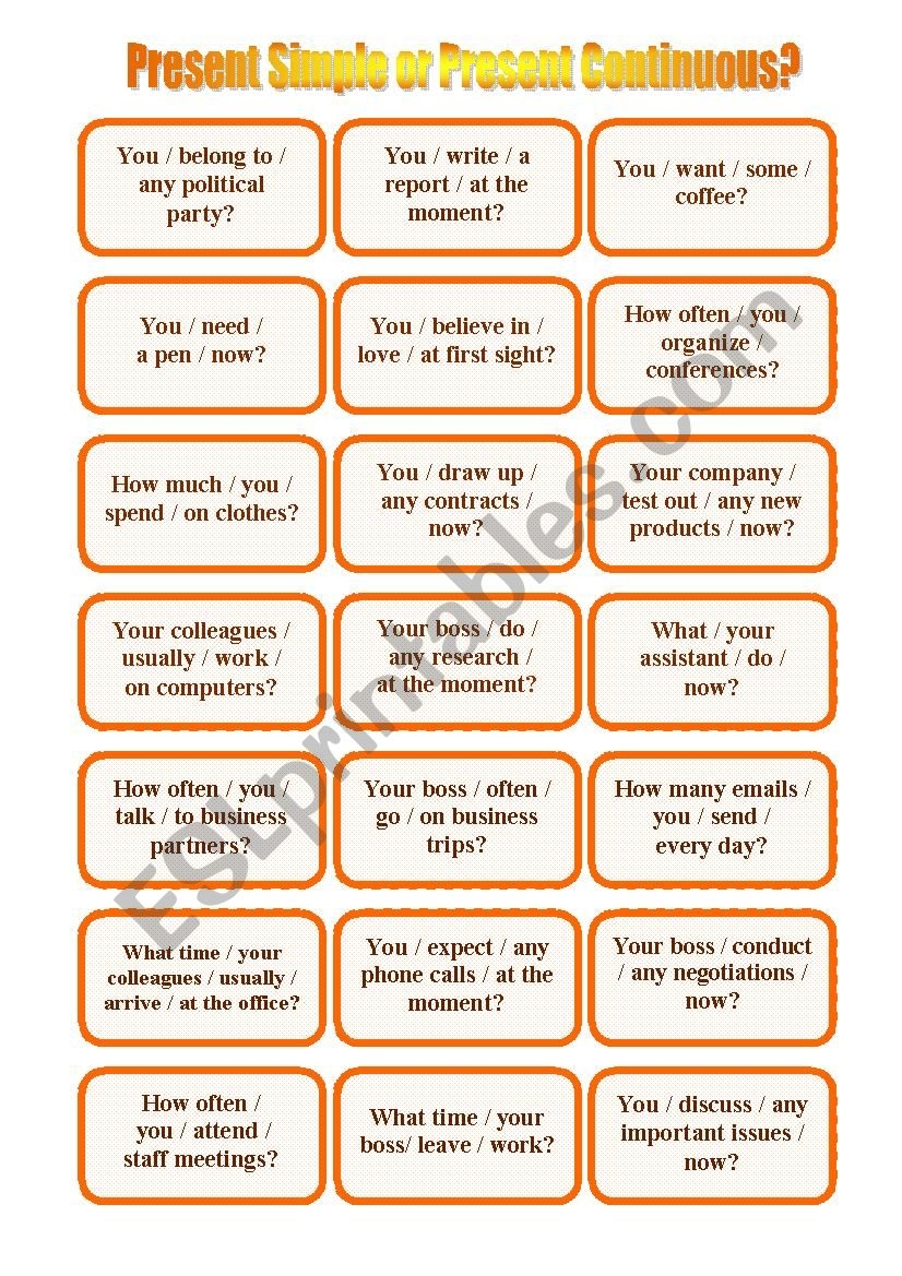 Play Your Cards Right Printable Questions