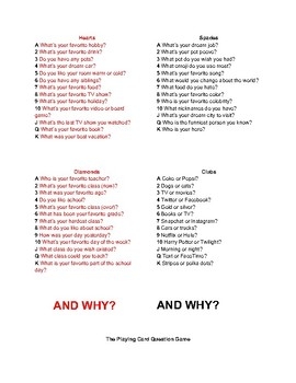 play your cards right printable questions and answers