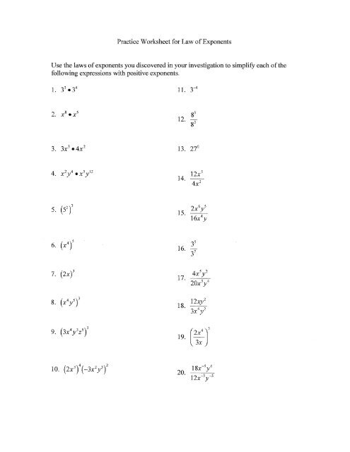 law of exponents worksheet