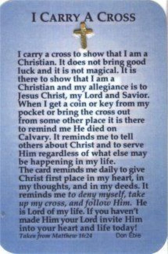 Prayer Cards I Carry A Cross In My Pocket Printable