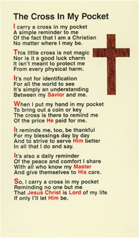 Prayer Cards I Carry A Cross In My Pocket Printable