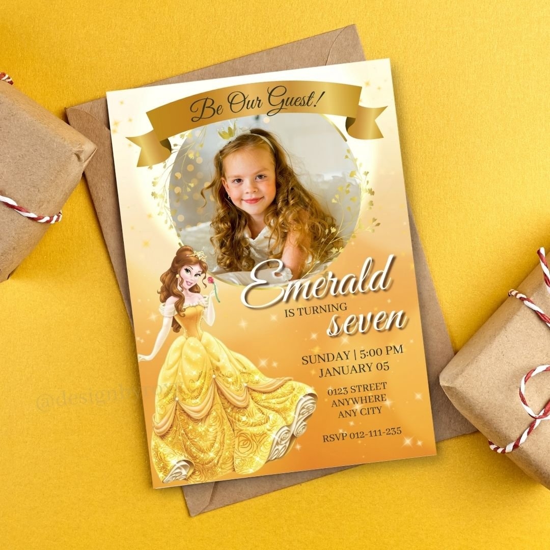Princess Belle 001 Birthday Template Invitation Customize Design 