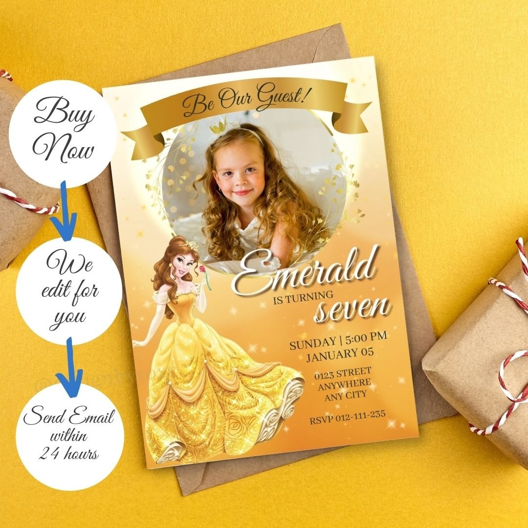 Princess Belle 001 Birthday Template Invitation Customize Design 