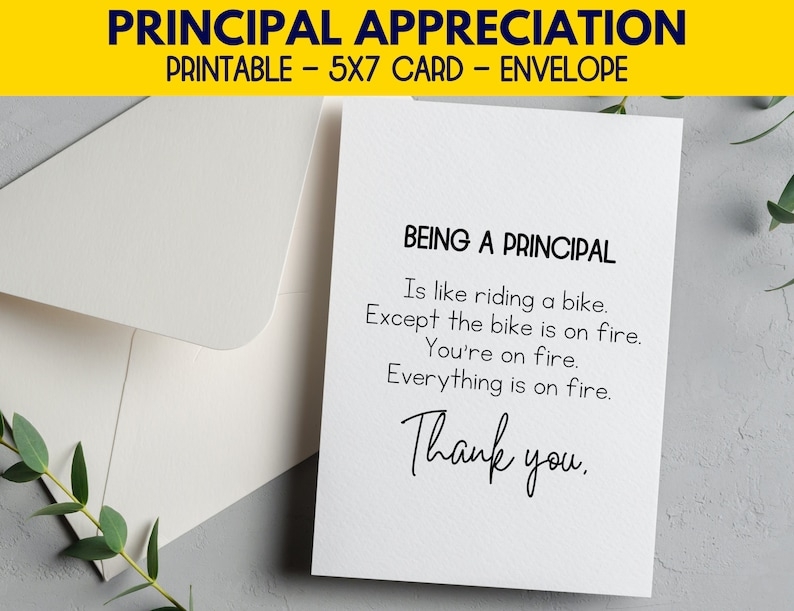 Principal Appreciation Card Printable Principal Thank You Card 