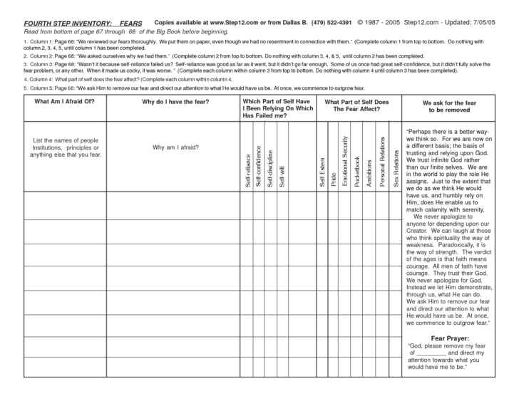 aa step 4 worksheets