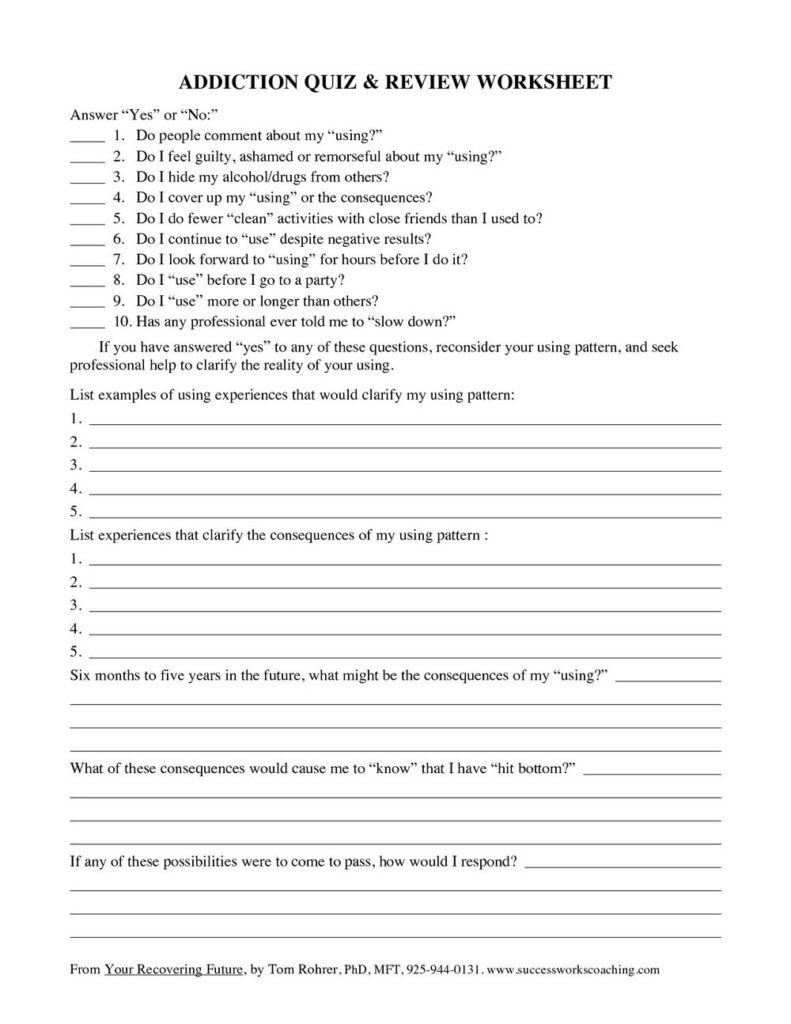 Printable Addiction Recovery Worksheets Printable Worksheets