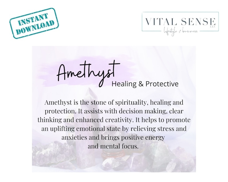 Printable Amethyst Crystal Card Meaning Raw Crystal Properties
