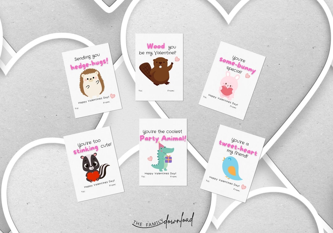 Printable Animal Valentines Day Cards Instant Download Print At Home 