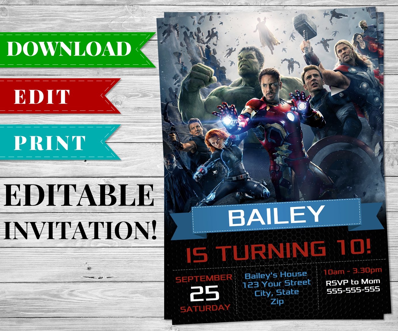 Printable Avengers Invitation PDF Printable Birthday Party Supplies