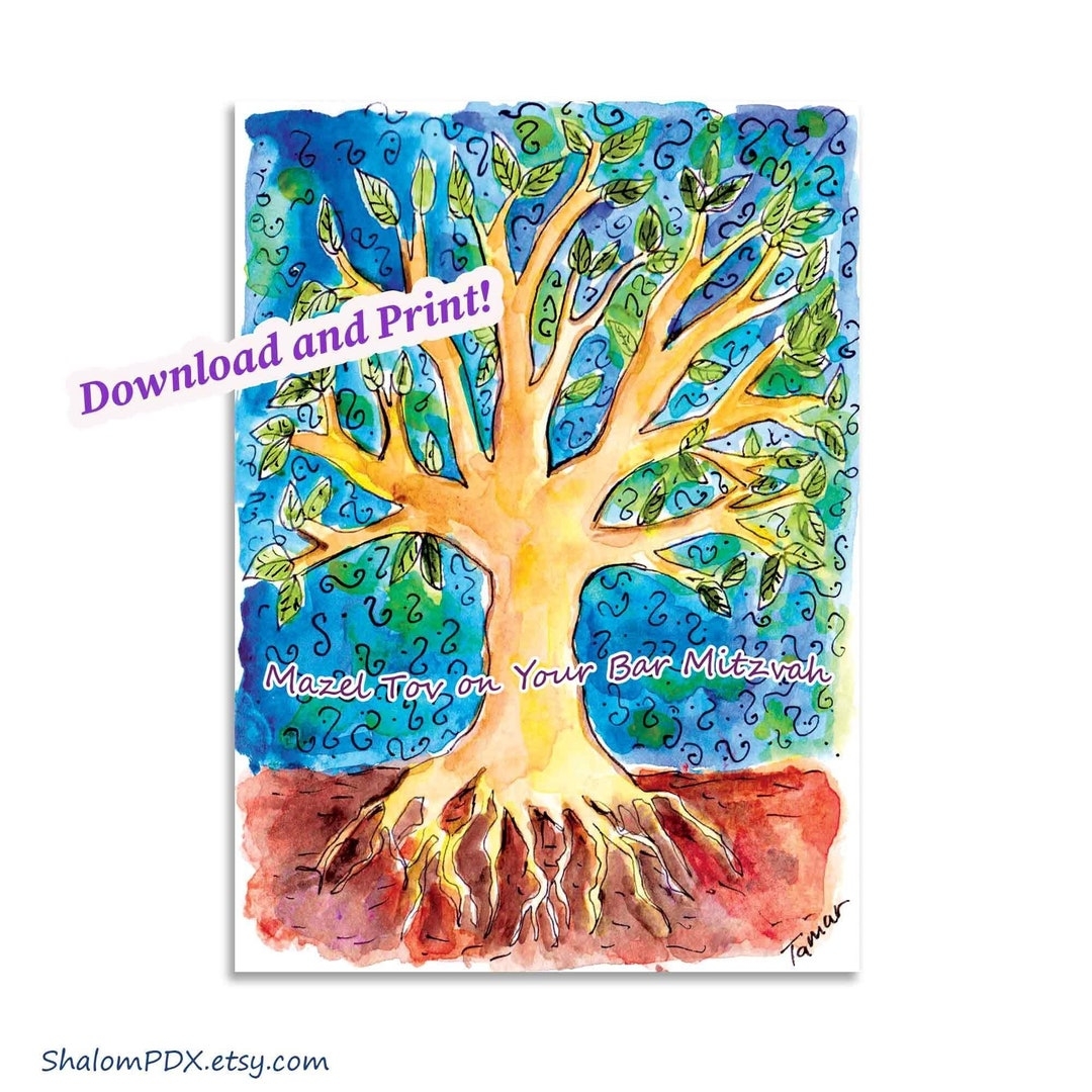 Printable Bar Mitzvah Card Digital Download Tree Of Life Mazel Tov 