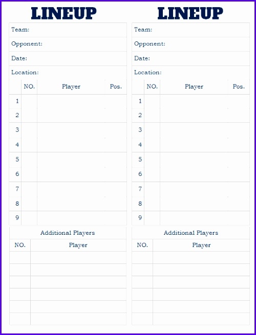 Printable Baseball Lineup Cards Excel Printable Cards