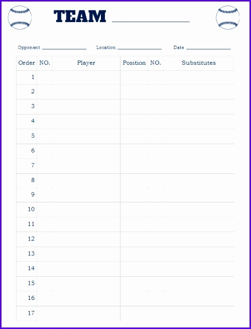 Printable Baseball Lineup Cards Excel Printable Cards