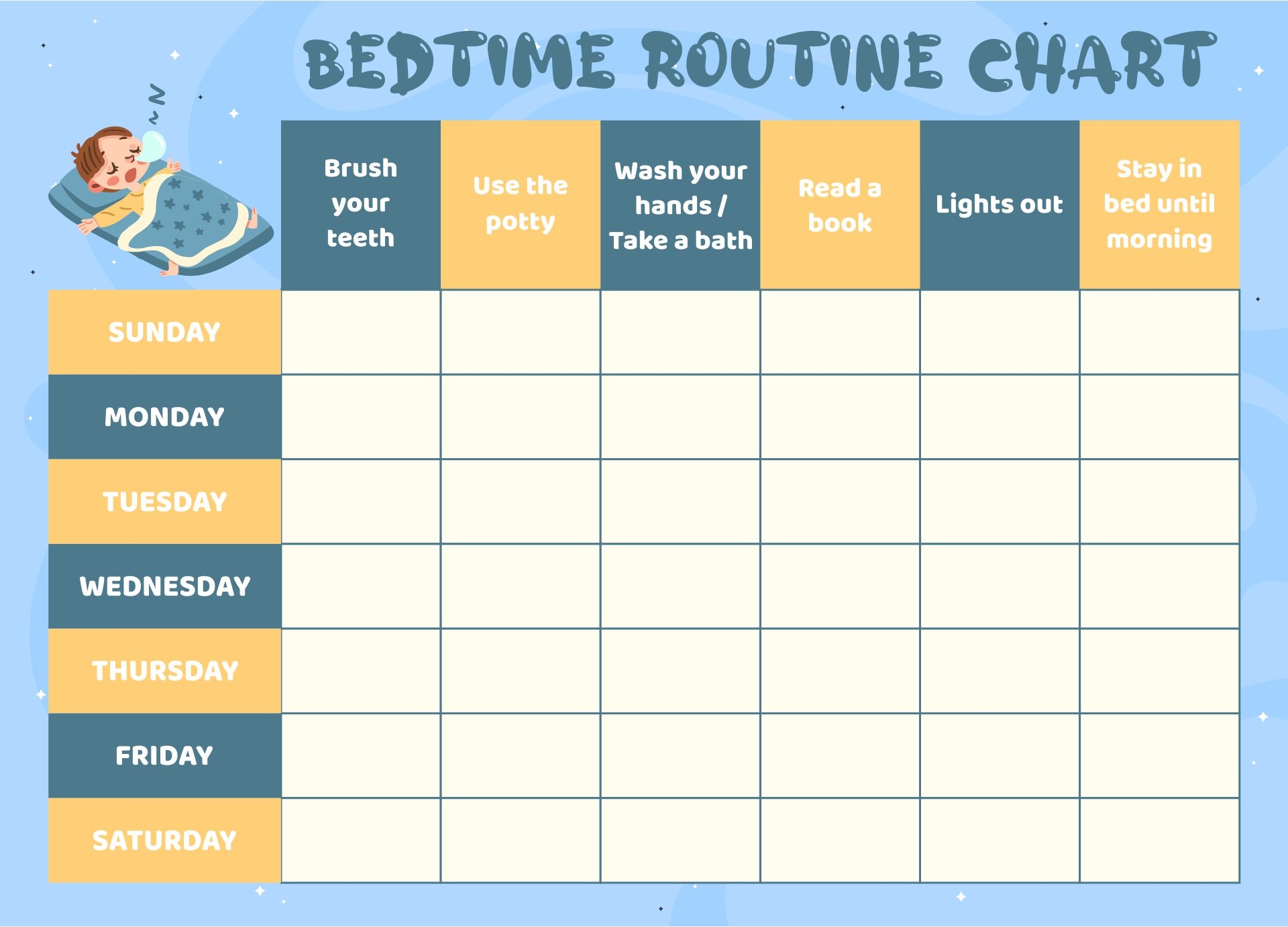 printable bedtime routine cards