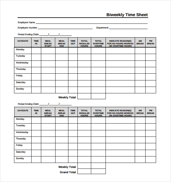 printable bi weekly time cards