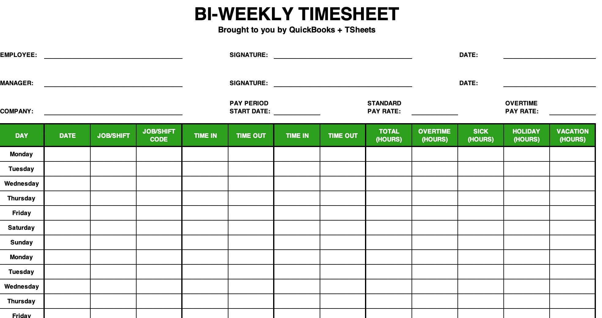 Printable Bi weekly Timesheet Template Free Printable