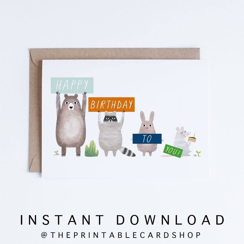 Printable Birthday Cards Animal Birthday Cards Instant Download Bear 