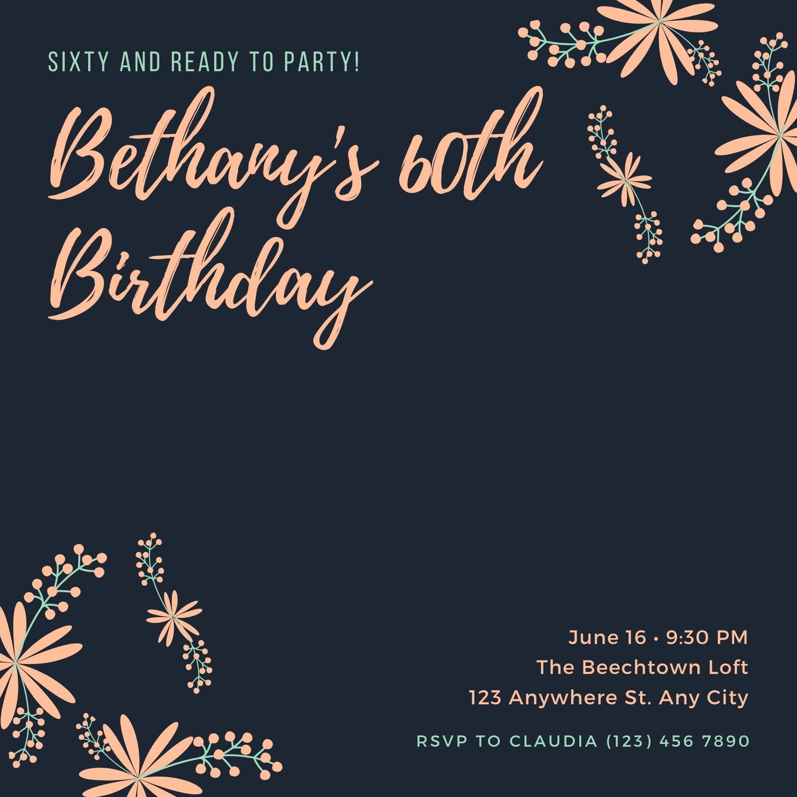 blank 60th birthday invitation template