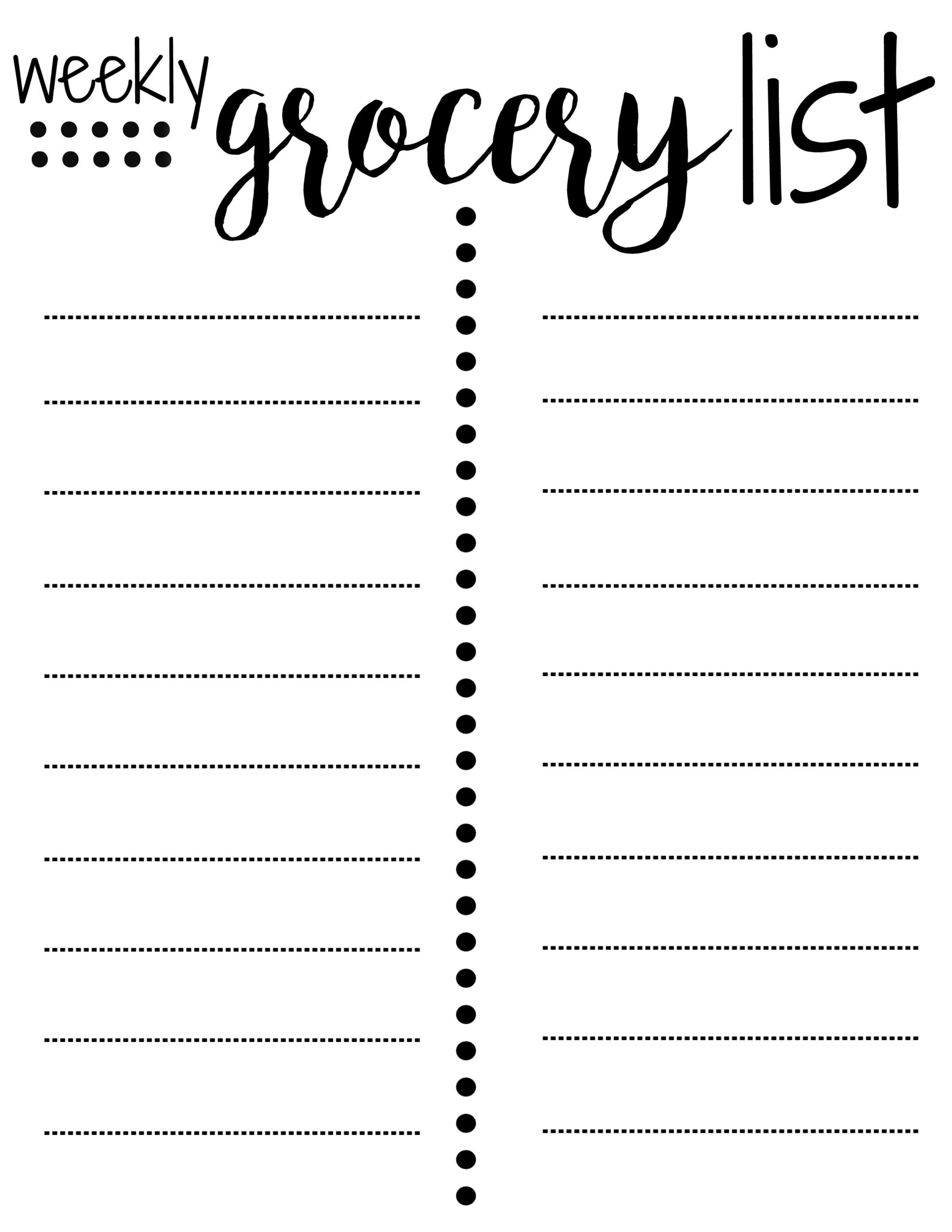 printable grocery list template free
