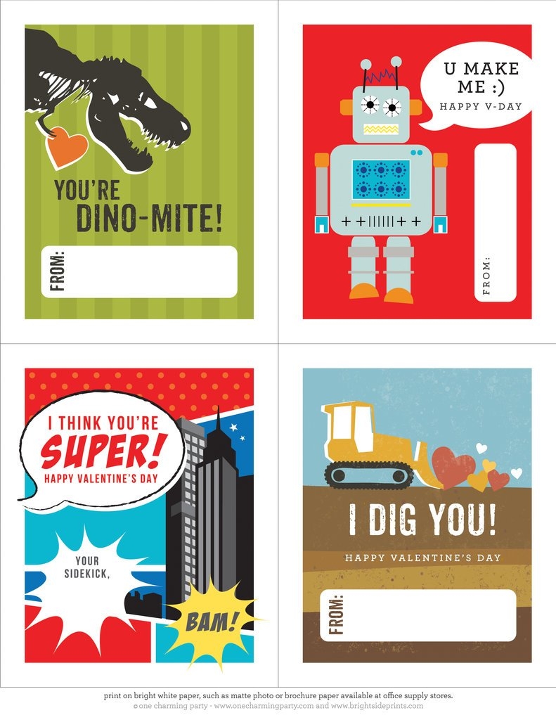Printable Boy Valentines Cards Free