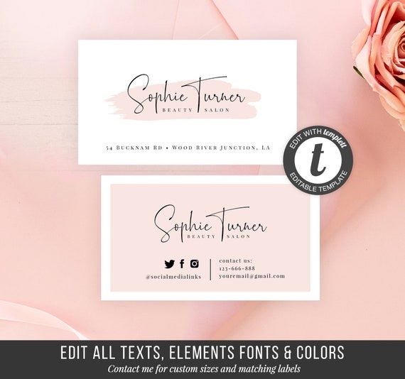 Printable Business Card Template DIY Business Card Instant Beauty