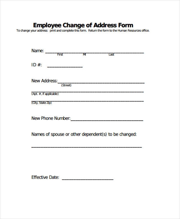 Printable Change Of Address Form Template Printable Forms Free Online