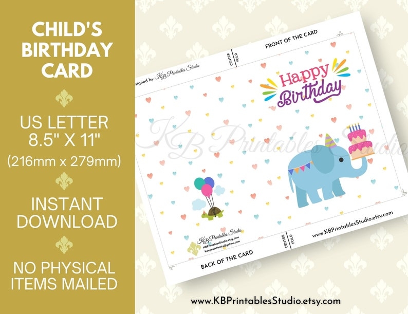 Printable Child 39 s Birthday Card Cute Birthday Card Etsy